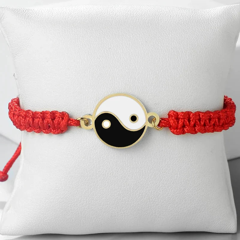 Red and Gold Yin Yang Braided Bracelet