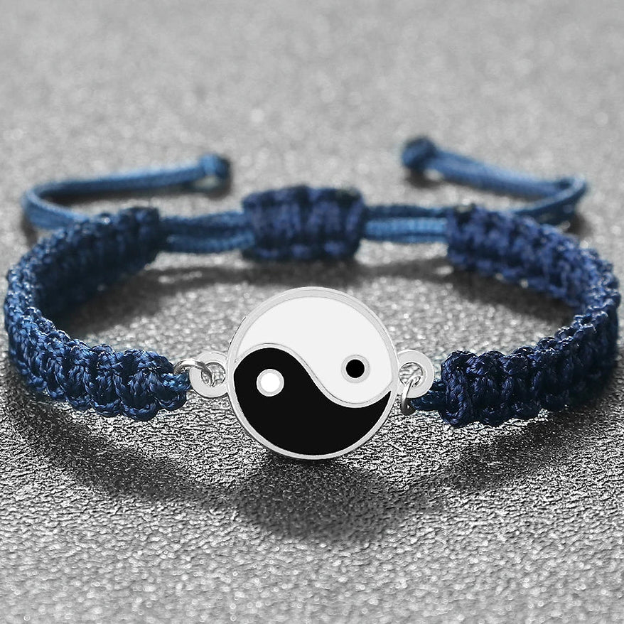 Blue and Silver Yin Yang Braided Bracelet