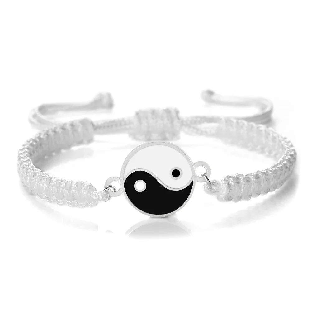 White and Silver Yin Yang Braided Bracelet