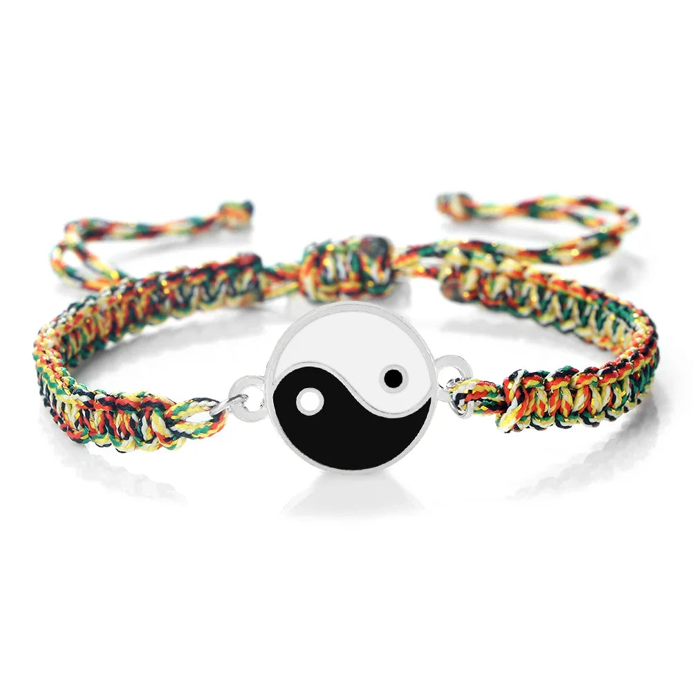 Multicolored and Silver Yin Yang Braided Bracelet