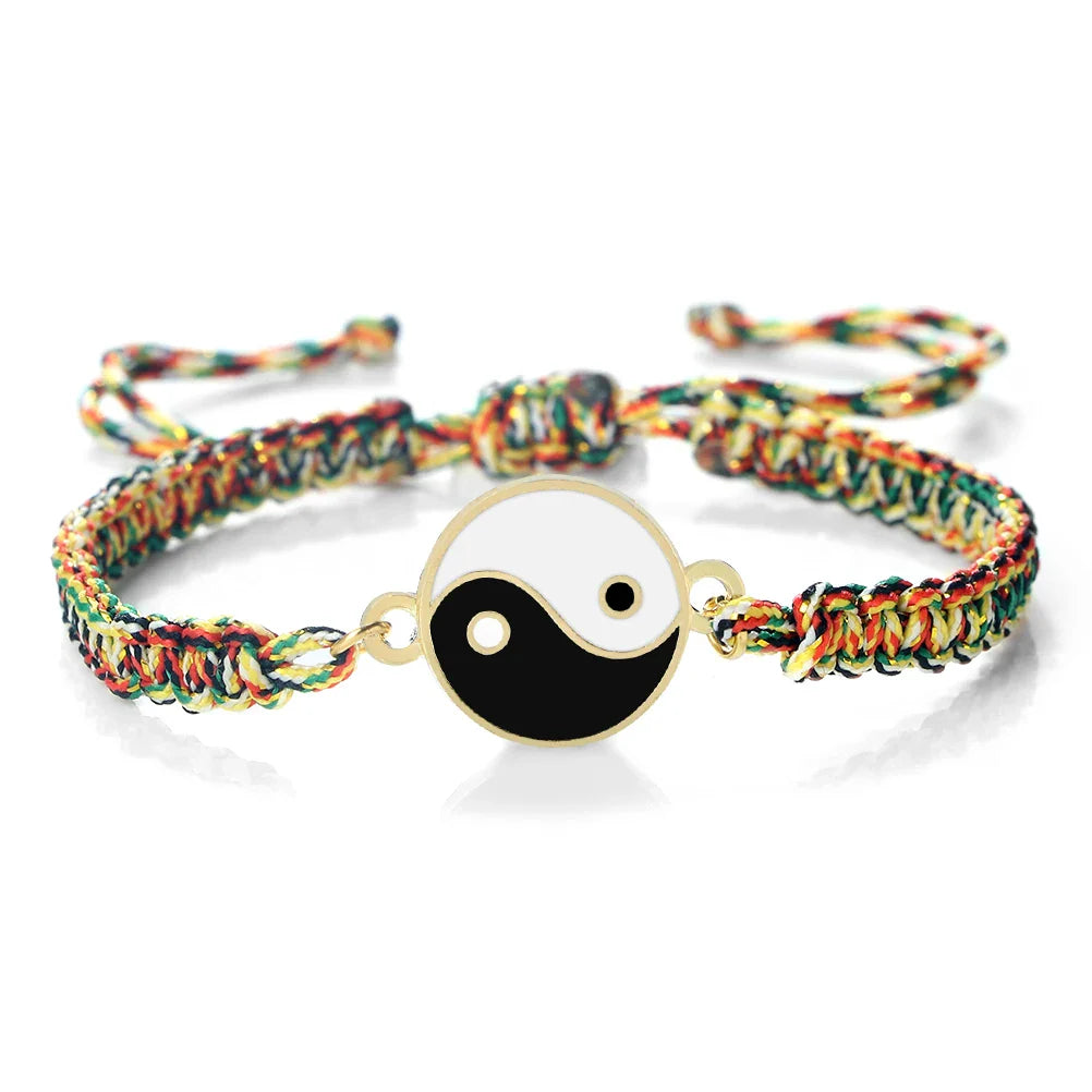 Multicolored and Gold Yin Yang Braided Bracelet