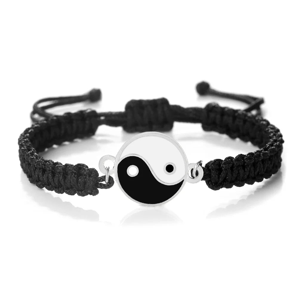 Black and Silver Yin Yang Braided Bracelet