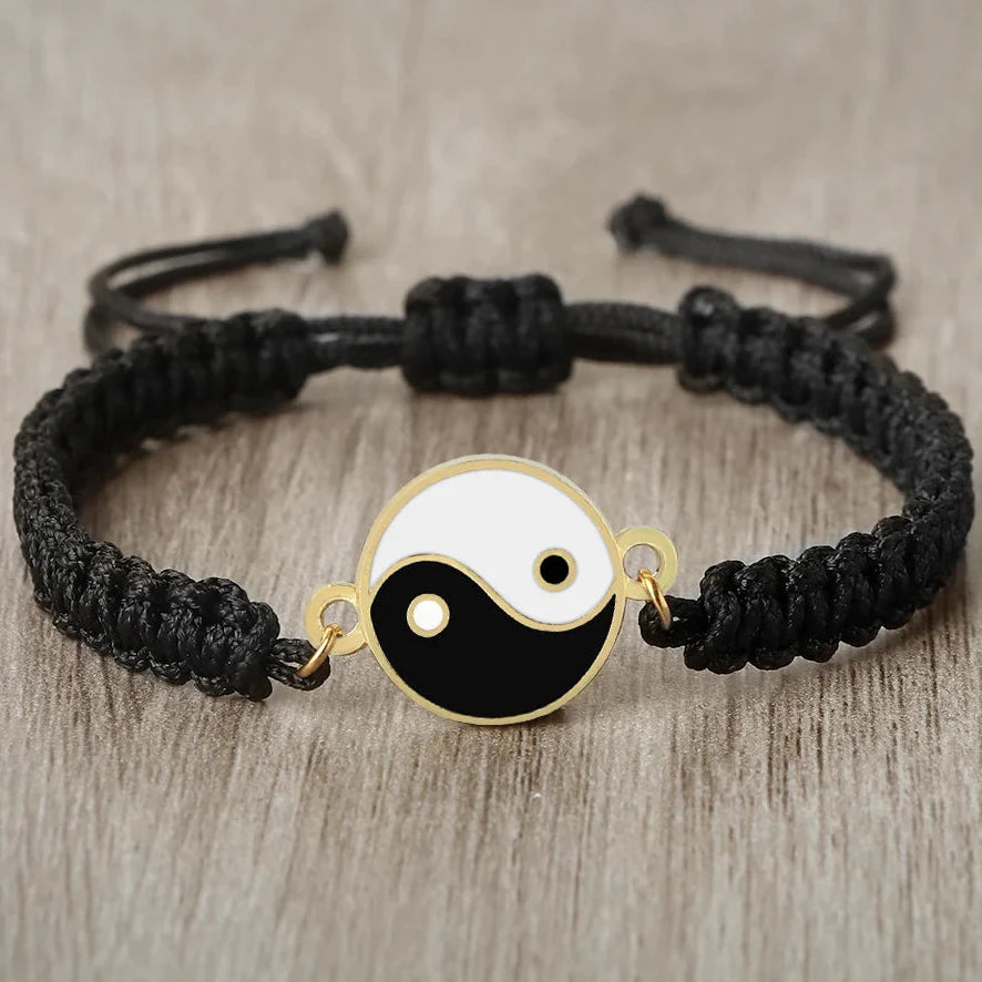 Black and Gold Yin Yang Braided Bracelet