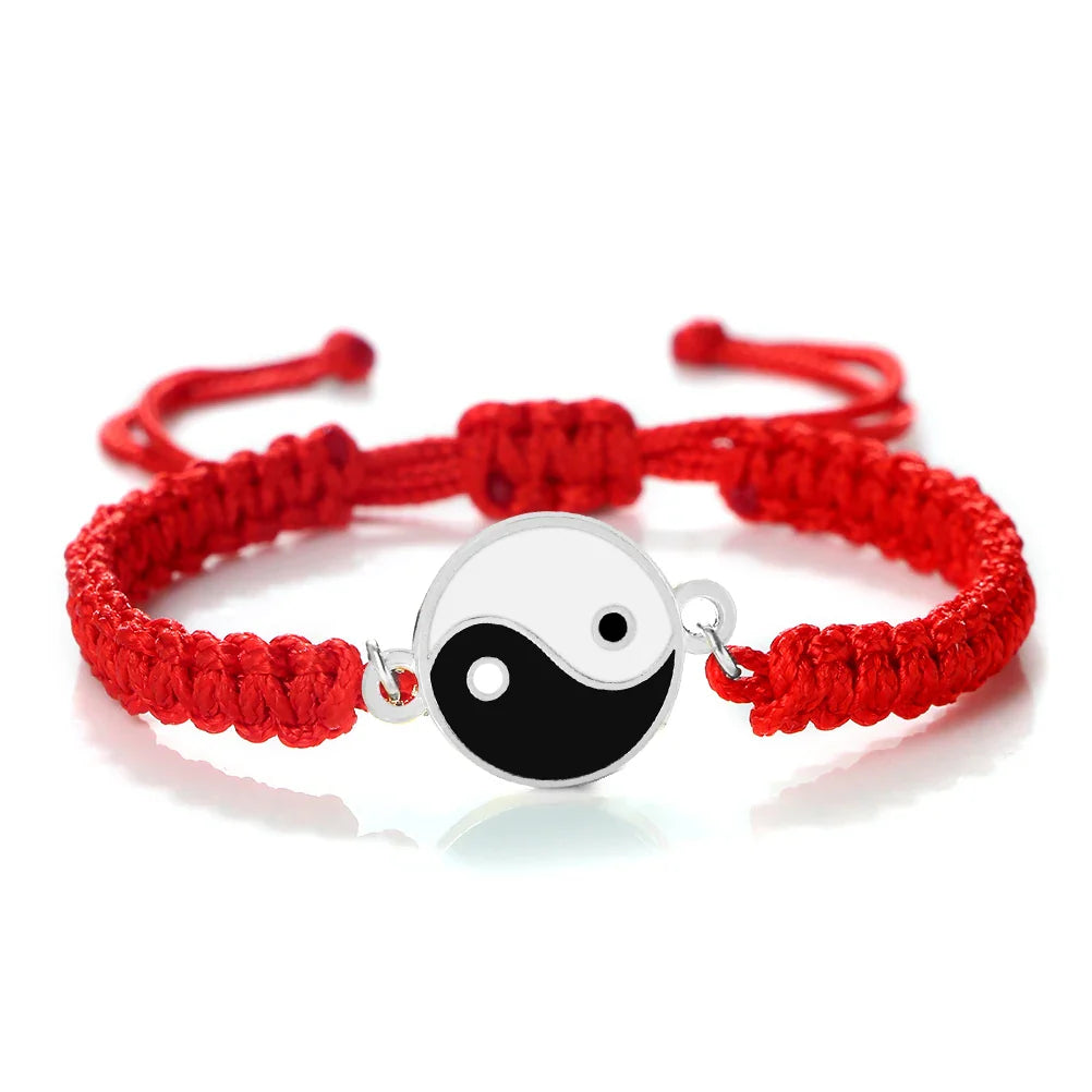 Red and Silver Yin Yang Braided Bracelet
