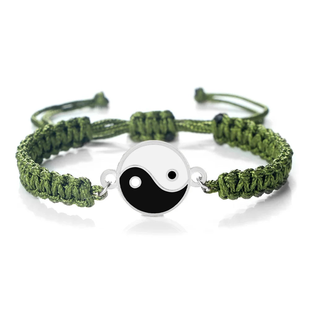 Green and Silver Yin Yang Braided Bracelet