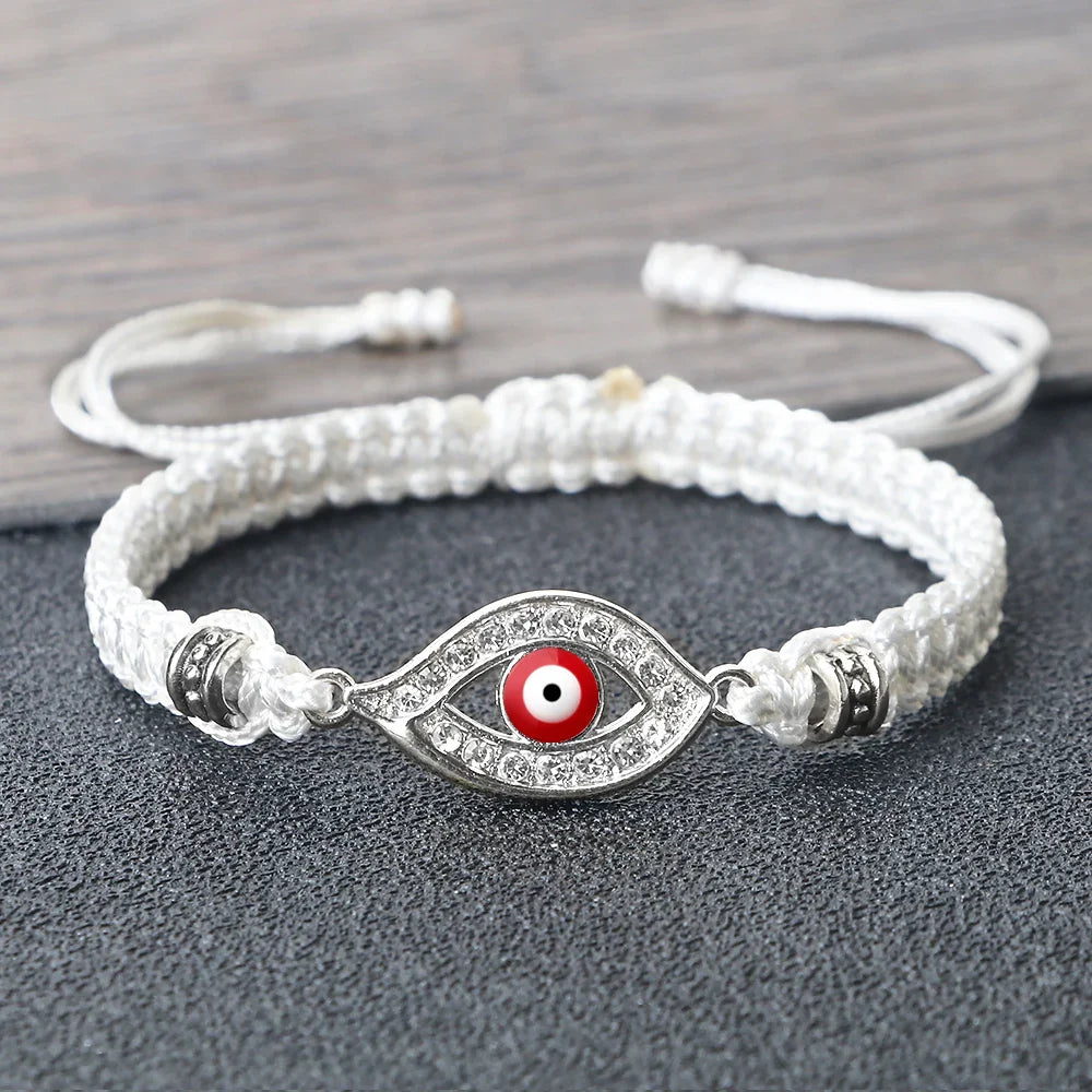 Braided Zircon Turkish Evil Eye Bracelet white silver