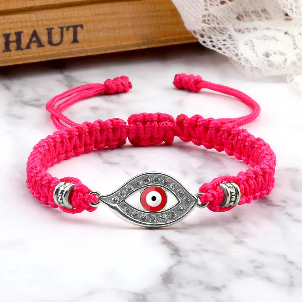 Braided Zircon Turkish Evil Eye Bracelet pink silver