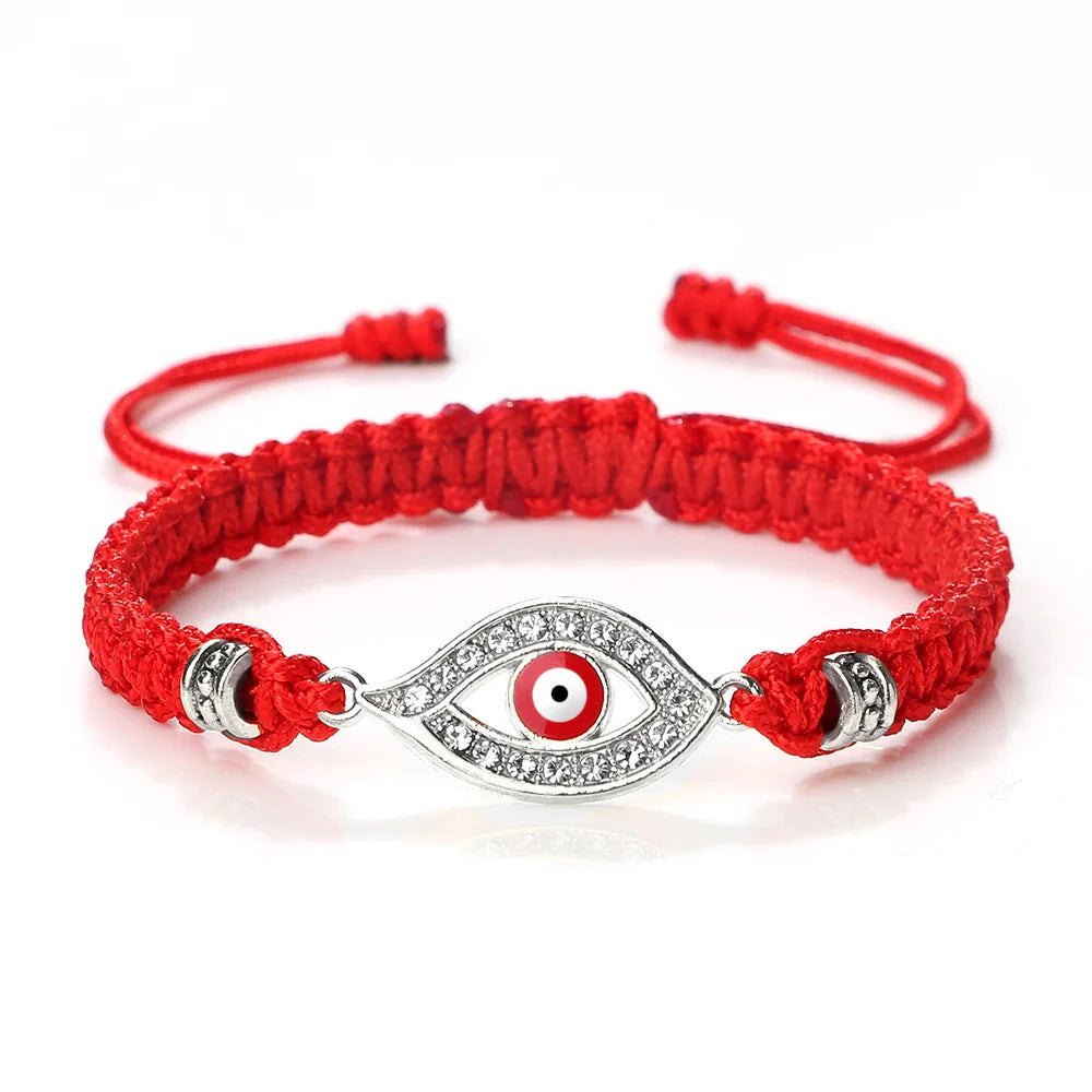 Braided Zircon Turkish Evil Eye Bracelet red silver