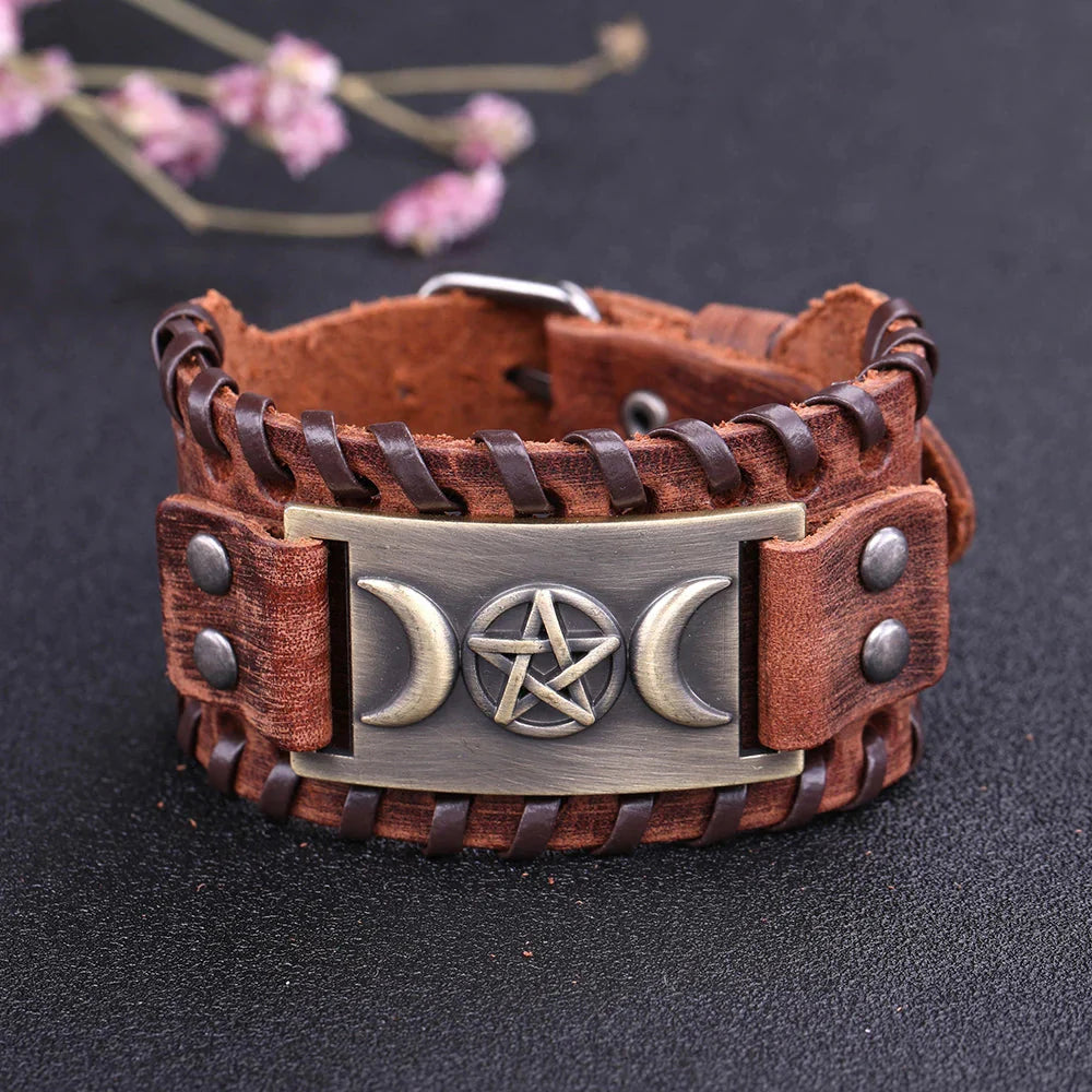 Triple Moon Leather Bracelet Wiccan Witchcraft 10