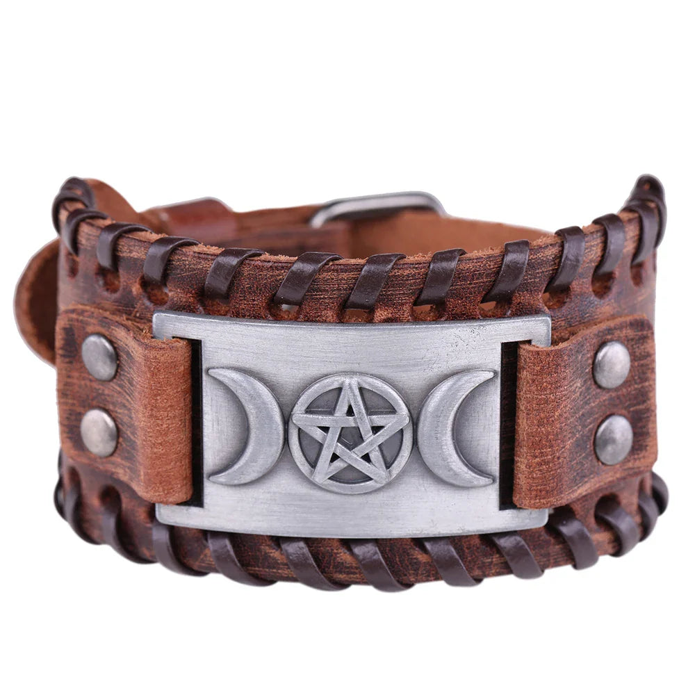 Triple Moon Leather Bracelet Wiccan Witchcraft 10