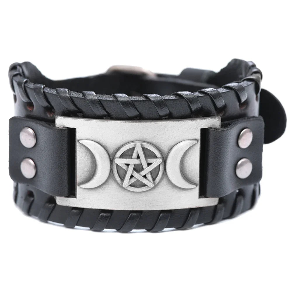 Triple Moon Leather Bracelet Wiccan Witchcraft 6
