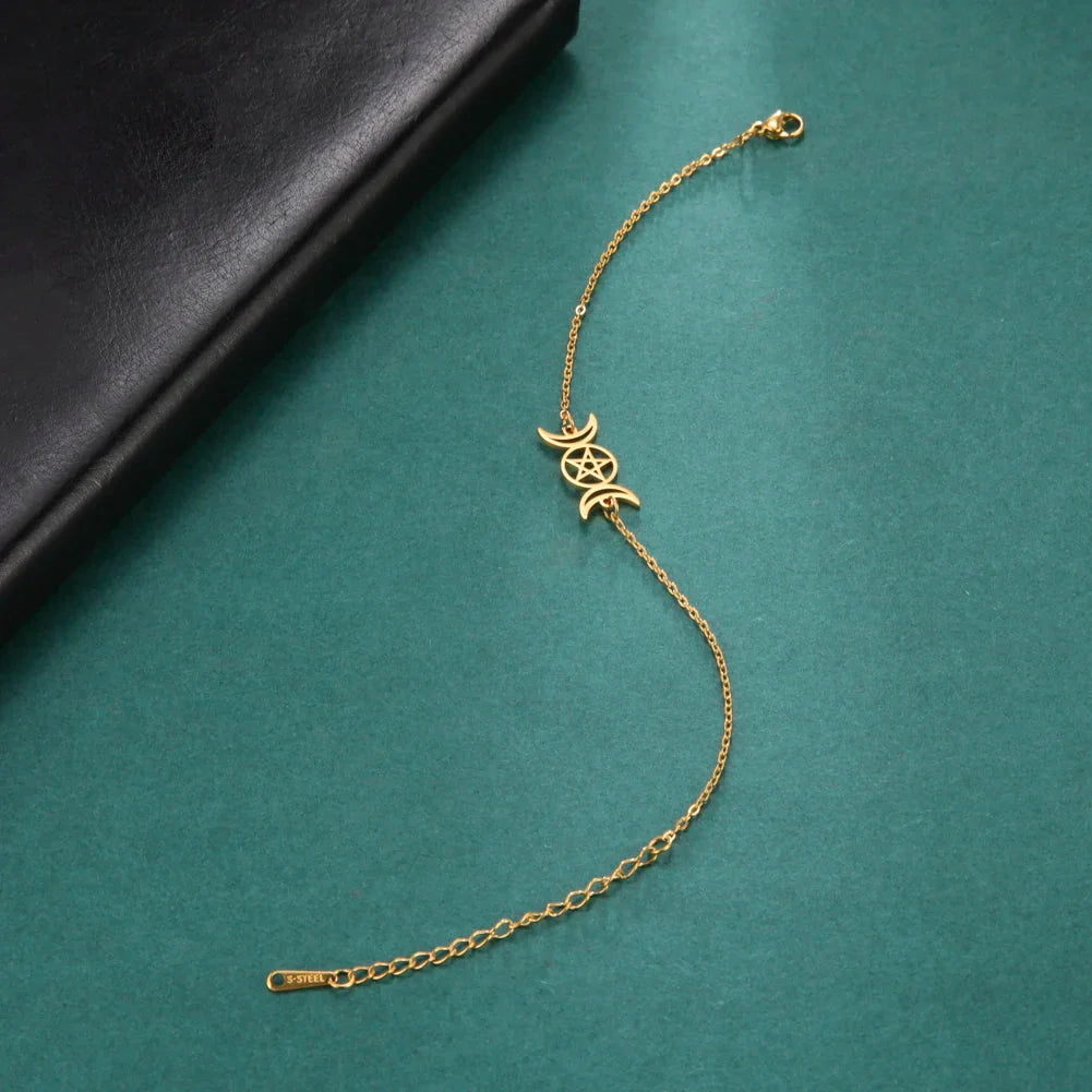 Triple Moon Witchcraft Wiccan Chain Bracelet gold