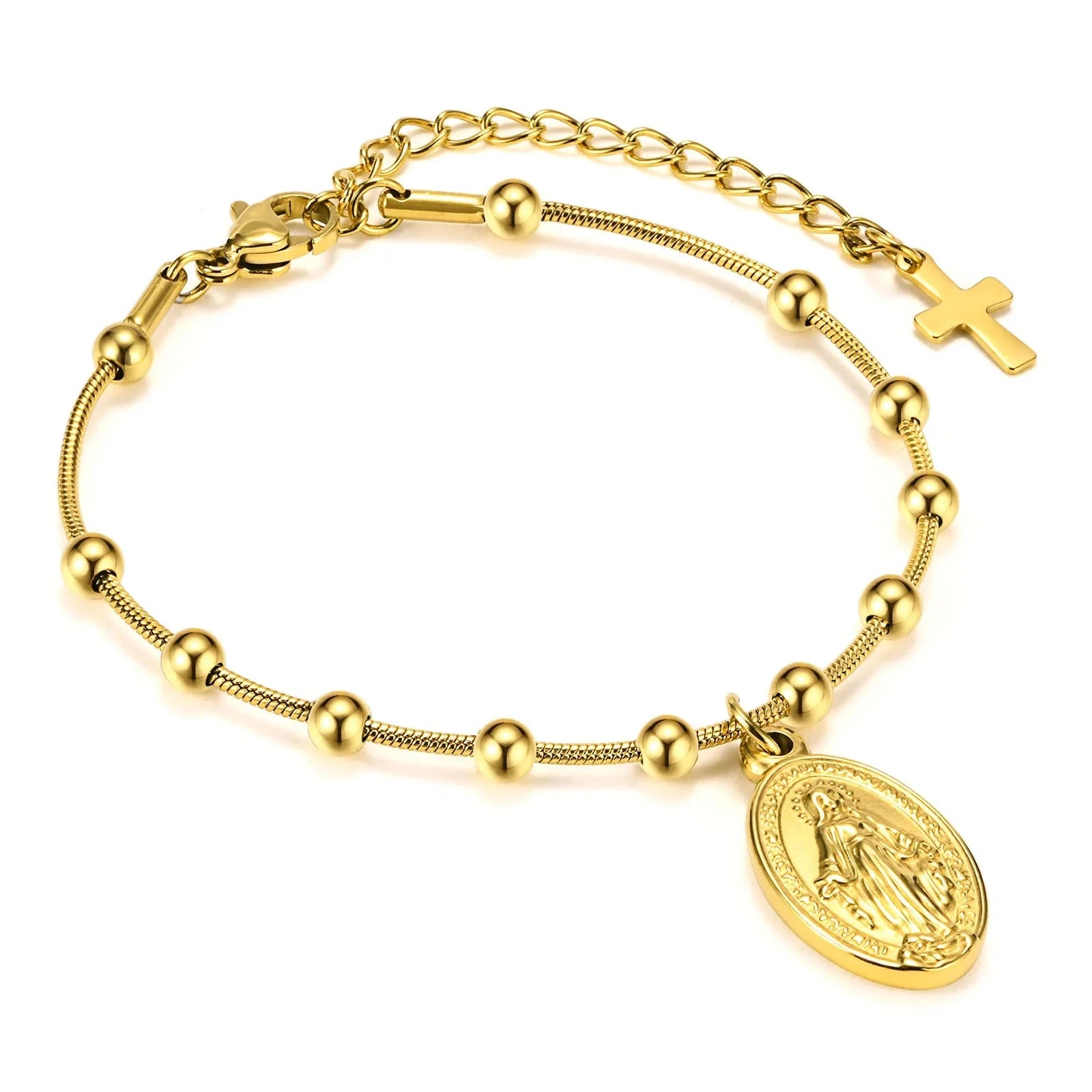 Virgin Mary Christian Gold ID Bracelet