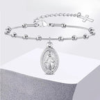 Virgin Mary Christian Silver ID Bracelet