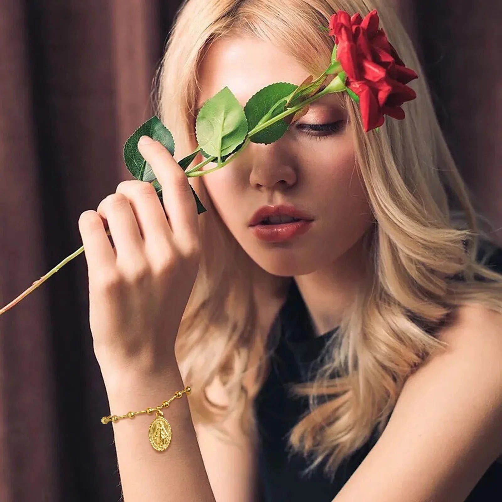 Virgin Mary Christian Gold ID Bracelet