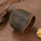 Viking Vegvisir Bracelet in dark brown leather