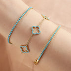 Set of 3 Bracelets with 4-Leaf Clovers in Blue Zircon
