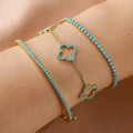 Set of 3 Bracelets with 4-Leaf Clovers in Blue Zircon