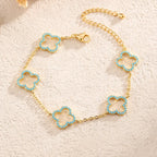 Set of 3 Bracelets with 4-Leaf Clovers in Blue Zircon
