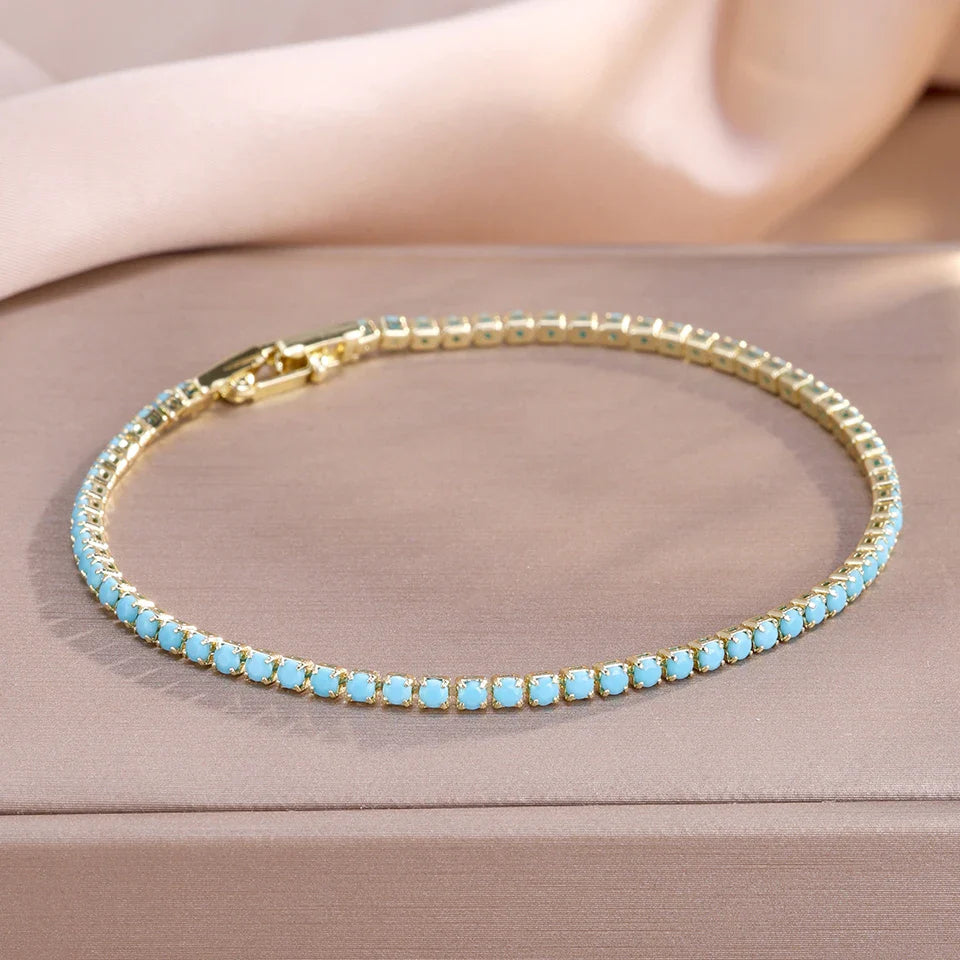 Set of 3 Bracelets with 4-Leaf Clovers in Blue Zircon
