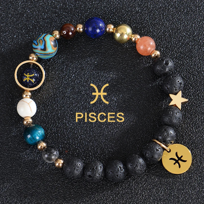 Lava Stone Bracelets 12 Constellations Zodiac Astrological Signs Pisces