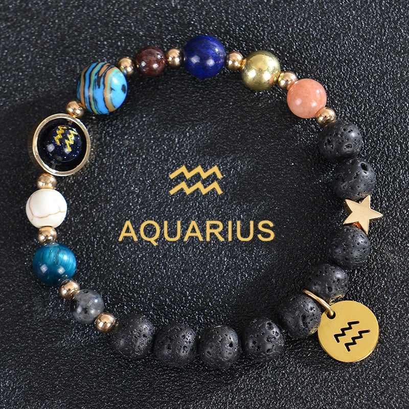 Lava Stone Bracelets 12 Constellations Zodiac Astrological Signs Aquarius