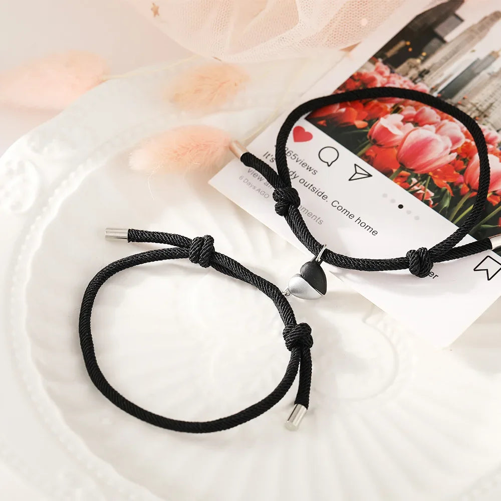 Magnetic Heart Gourmette Bracelets for Couple Friends