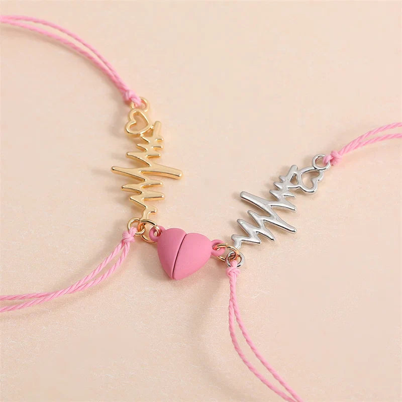 Bracelets pour Couples Gourmette Magnétique Coeur et Electrocardiogramme 3