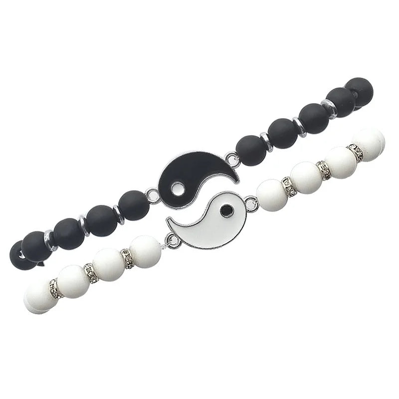 Bracelets for Couples Separable Gourmette Yin Yang in Black and White Natural Stones