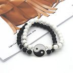 Bracelets for Couples Separable Gourmette Yin Yang in Black and White Natural Stones