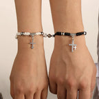 Black and White Couple Bracelets Cross Chain