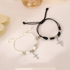 Black and White Couple Bracelets Cross Chain