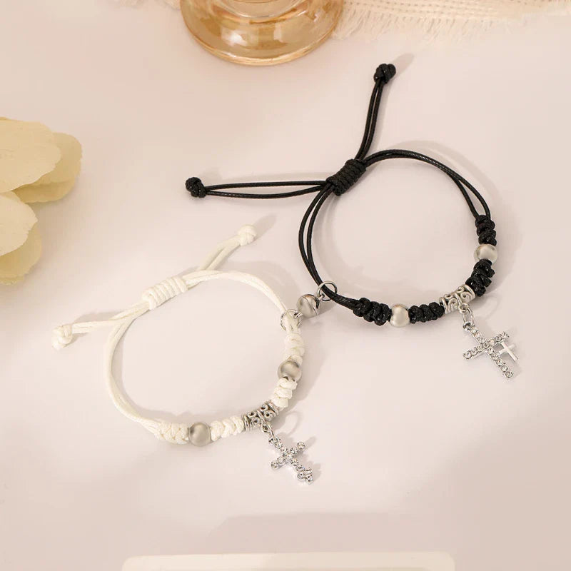 Black and White Couple Bracelets Cross Chain