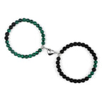 Magnetic Gourmette Couple Bracelets Green and Black Beads