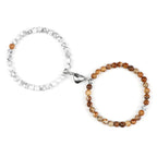 Magnetic Gourmette Couple Bracelets White and Brown Beads