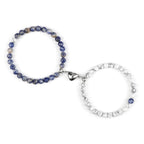 Magnetic Gourmette Couple Bracelets Blue Gray and White Beads