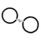 Magnetic Gourmette Couple Bracelets Black Black Beads