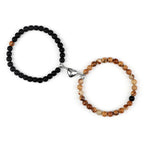 Magnetic Gourmette Couple Bracelets Black and Brown Beads
