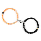 Magnetic Gourmette Couple Bracelets Sunstone and Black Beads
