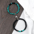 Magnetic Gourmette Couple Bracelets Turquoise and Black Beads