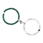 Magnetic Gourmette Couple Bracelets Green and White Beads