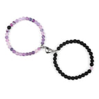 Magnetic Gourmette Couple Bracelets Purple and Black Beads