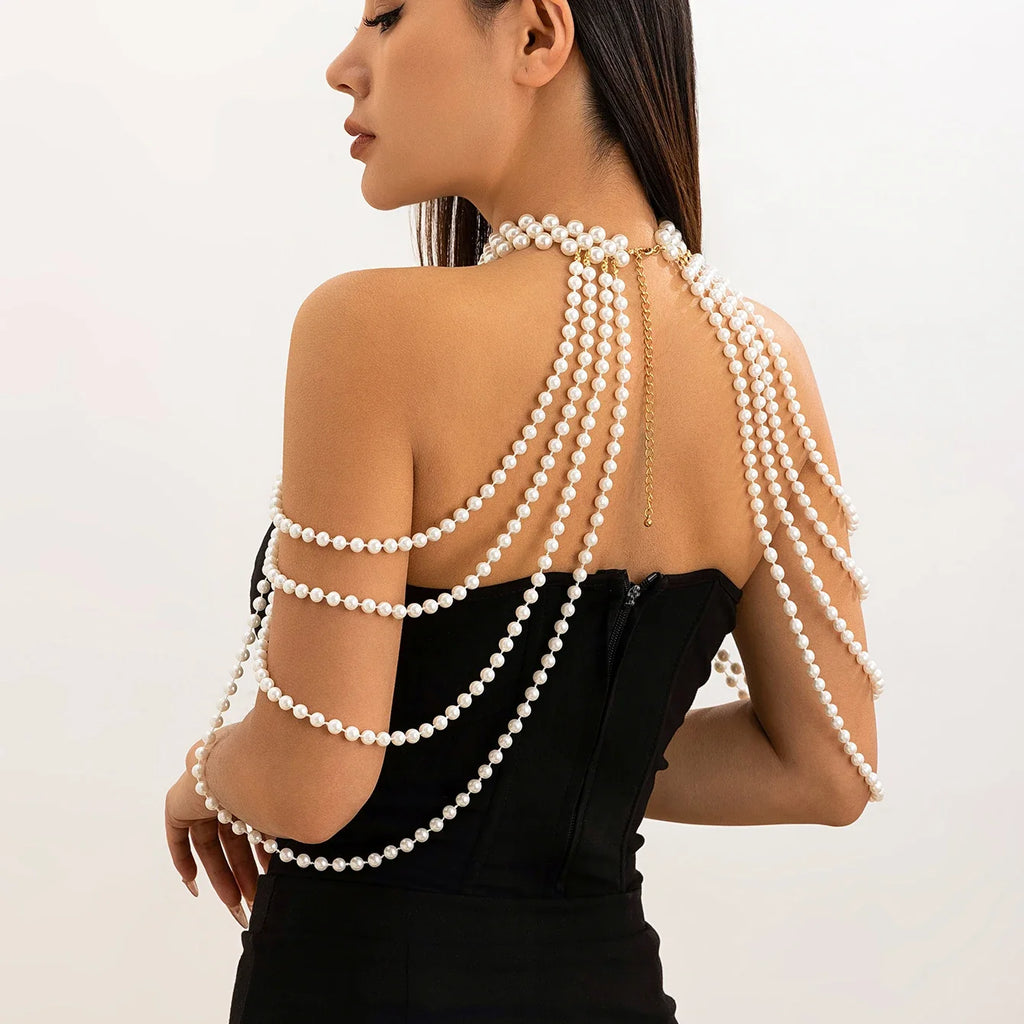 Chaîne d'épaule pour femme avec perles - Bijou pour clavicule & épaule