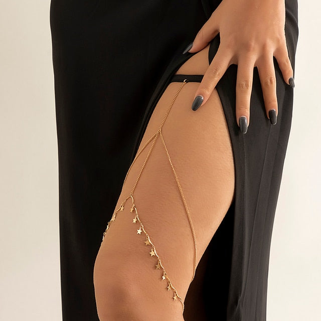 Thigh Chain with Gold & Silver Stars gold