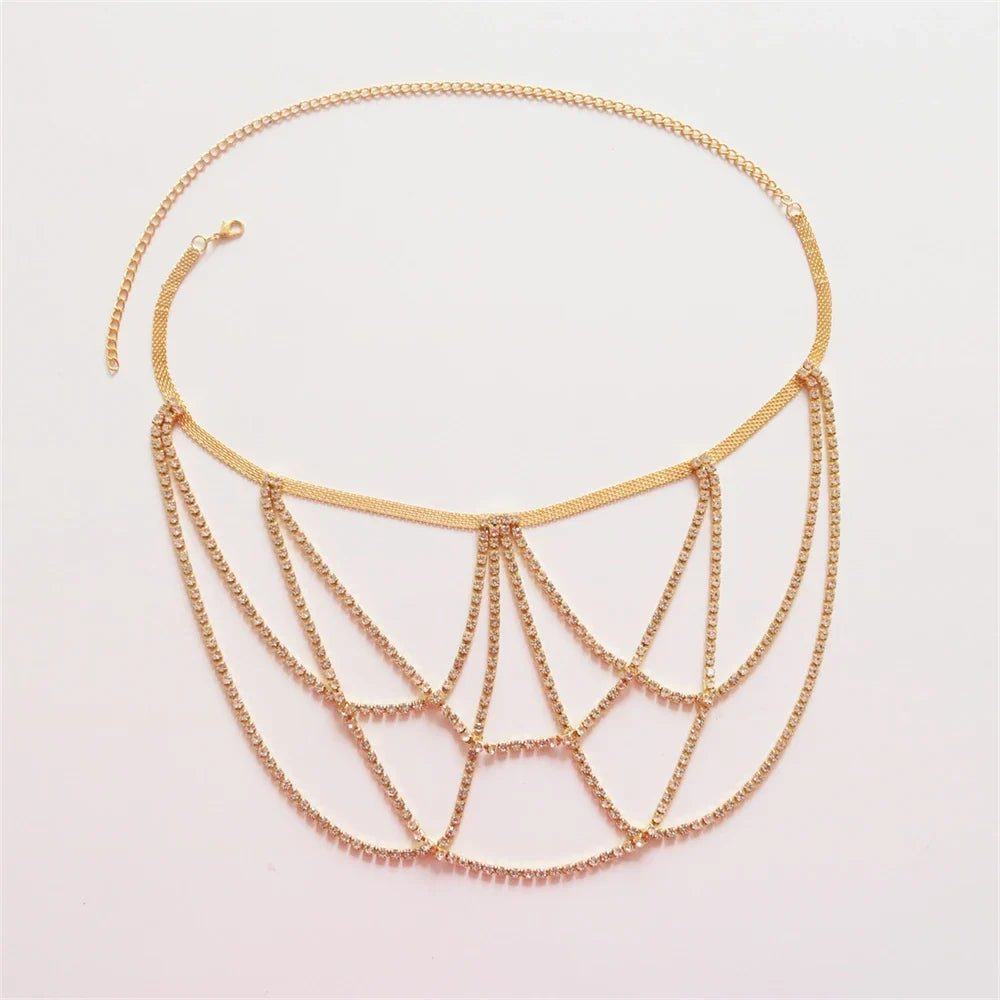 Chaîne de cuisse en strass - bijou de jambe pour femme or