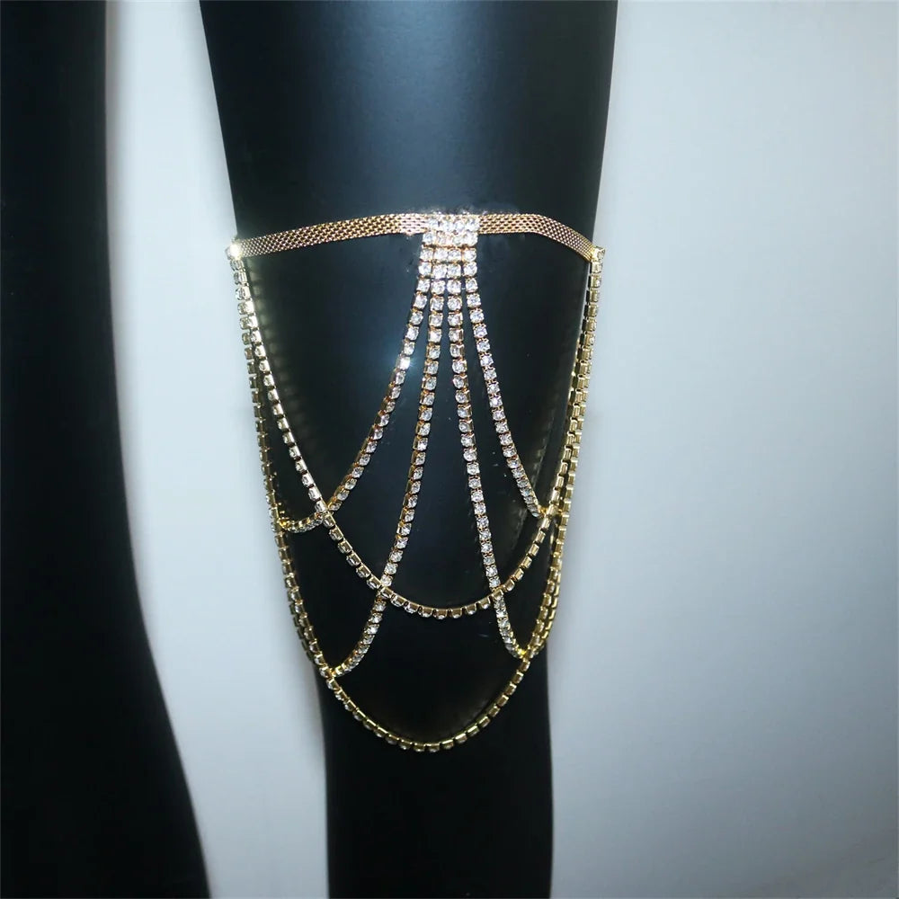 Chaîne de cuisse en strass - bijou de jambe pour femme or