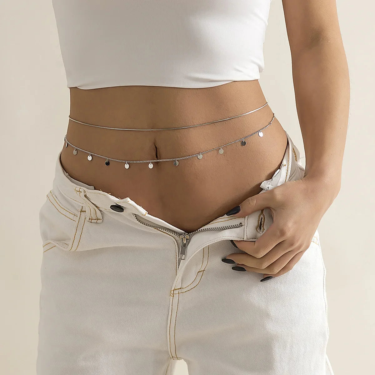 Hip Chain and Waist Jewelry - Women's Silver Belly Ornament