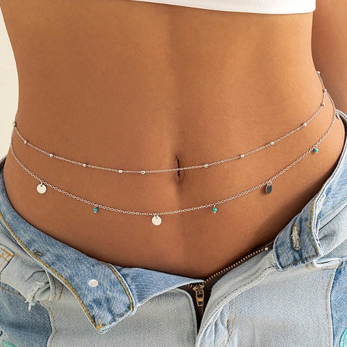 Belly Chain with Pearls for Women silver