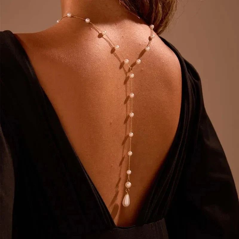 Chaîne dorsale pour femme - Collier de dos avec perles