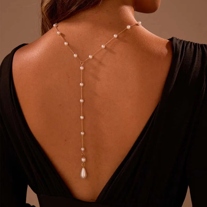 Chaîne dorsale pour femme - Collier de dos avec perles